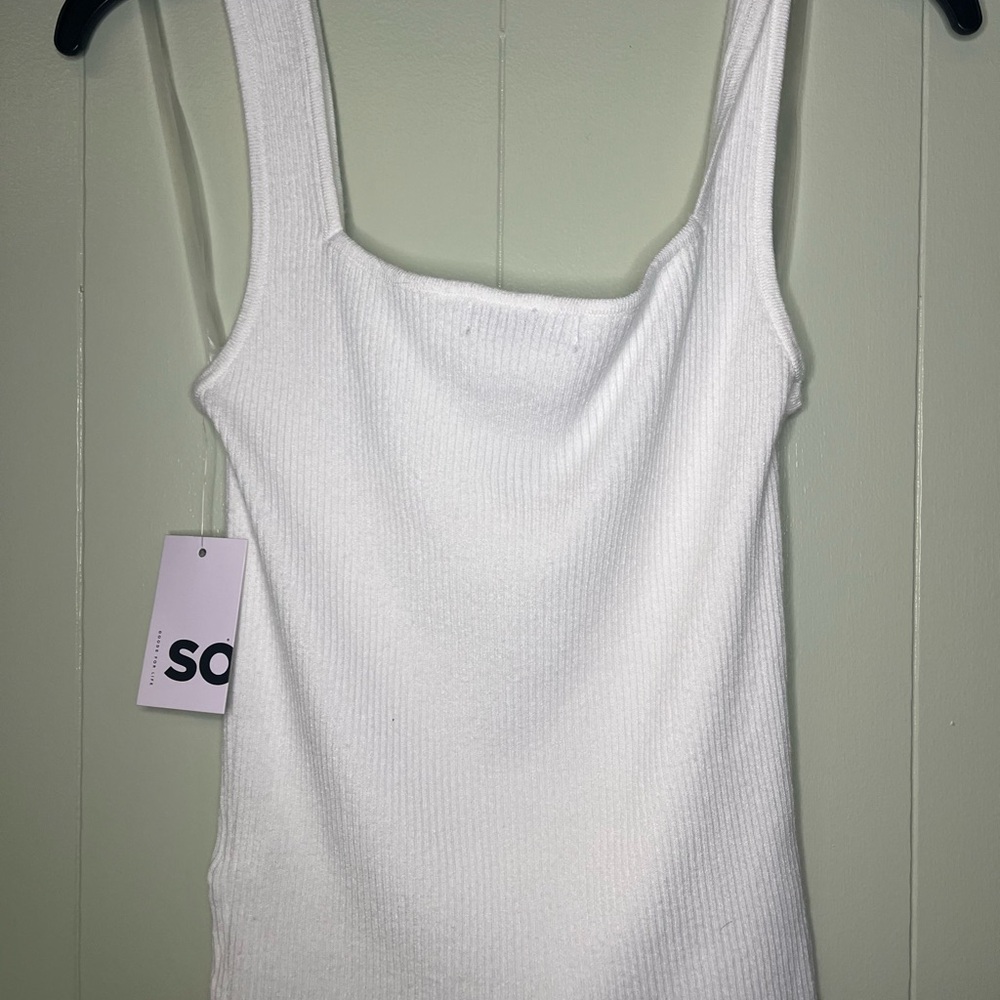 Women's White Ribbed Tank Top - Picture 3 of 4